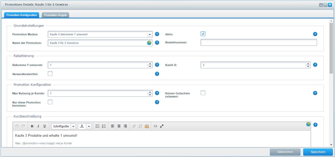 Advanced Promotion Suite 2 + 1 Aktion Backend