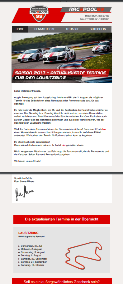 Newsletter Marketing für Racepool99