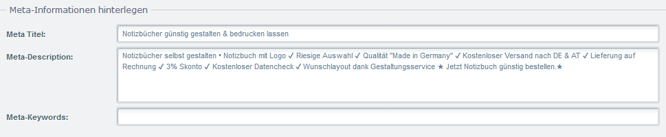 Meta Informationen für SEO im Shopware Shop