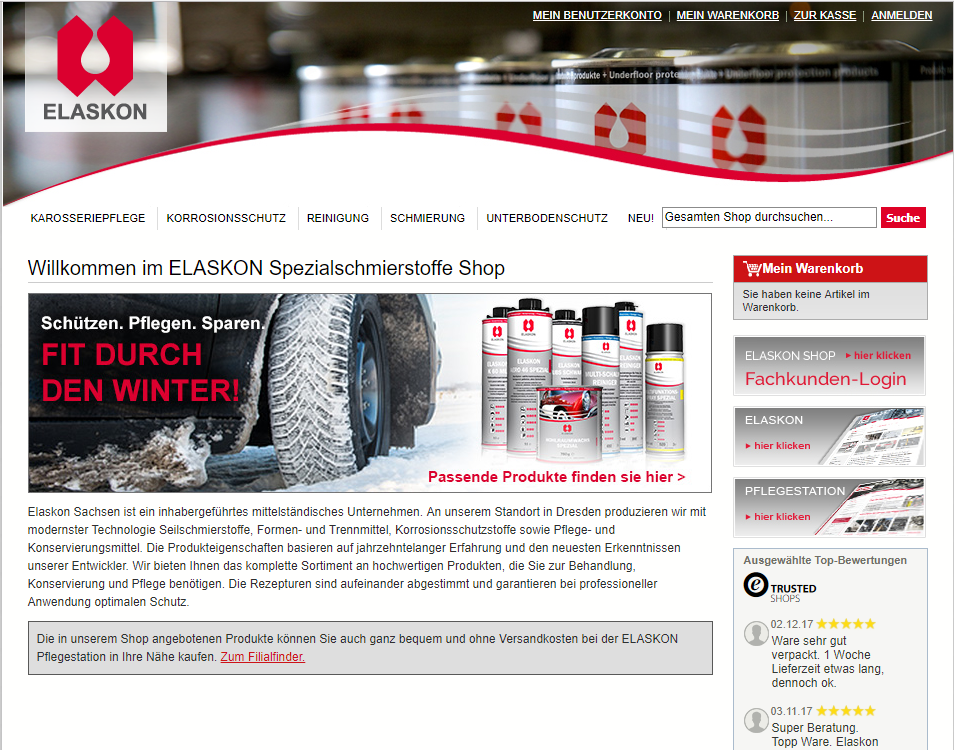 Screen alter Onlineshop unter elaskon-shop.de