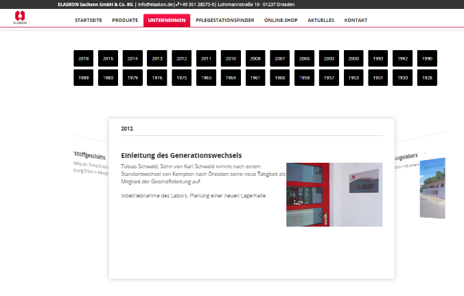 Neue Darstellung der Historie unter www.elaskon.de/unternehmen/historie