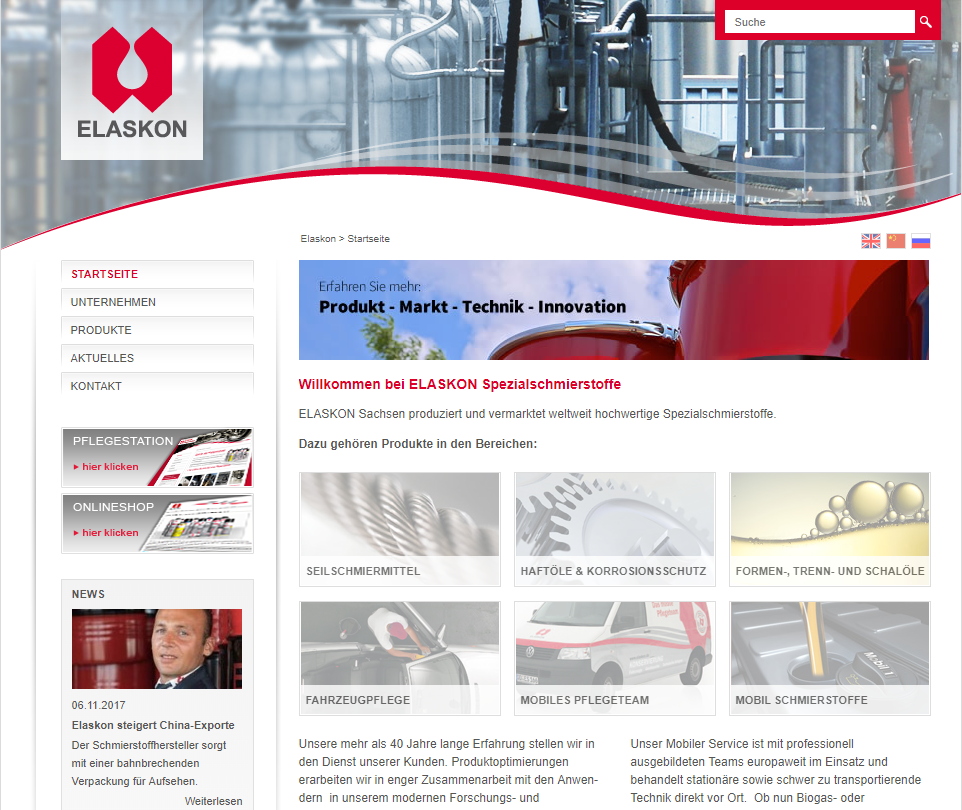 Screen der alten Website unter elaskon.de