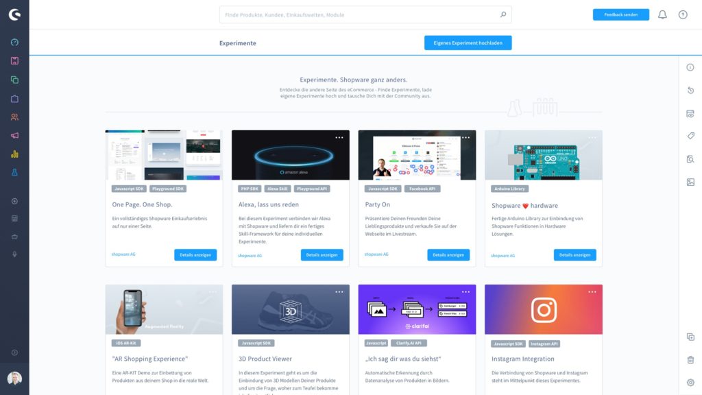 Experimente-Browser in Shopware Playground