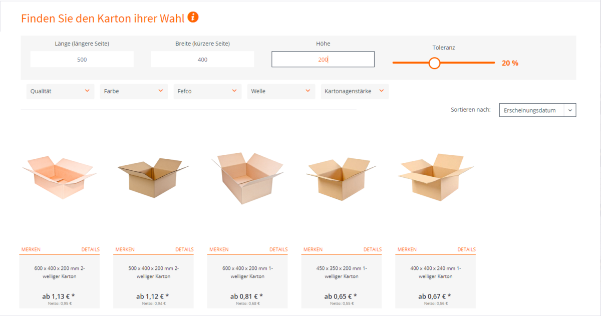 Kartonfinder auf Boxolutions.de