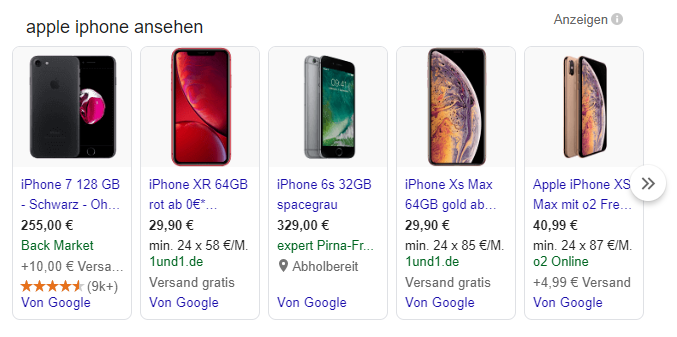 google shopping screen iphone