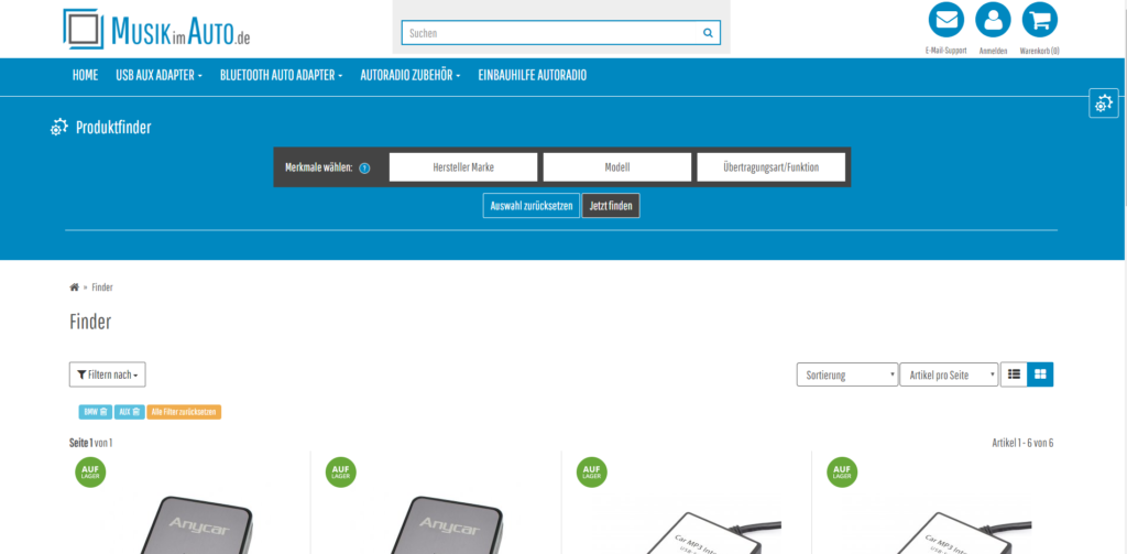 MusikimAuto-JTL-Shop-Produktfinder-Ergebnisseite