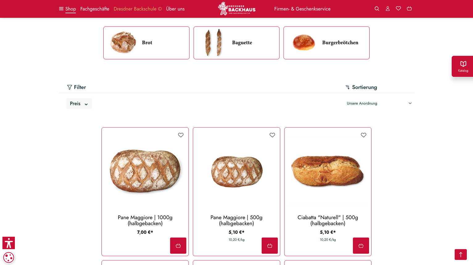 Bild des Listings der Kategorie "Brot" im Shop des Dresdner Backhaus