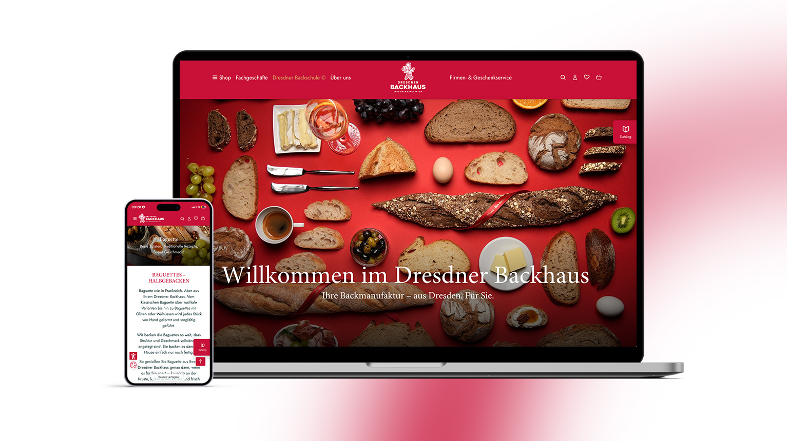 Bild der Startseite des Dresdner Backhaus-Shops innerhalb eines MacBook und iPhone Mockups