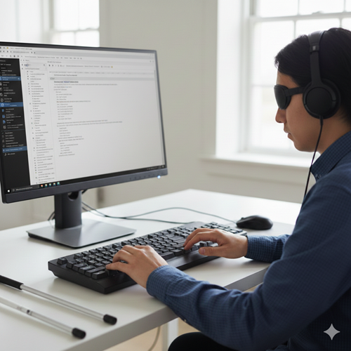Blinder Mensch nutzt Screenreader