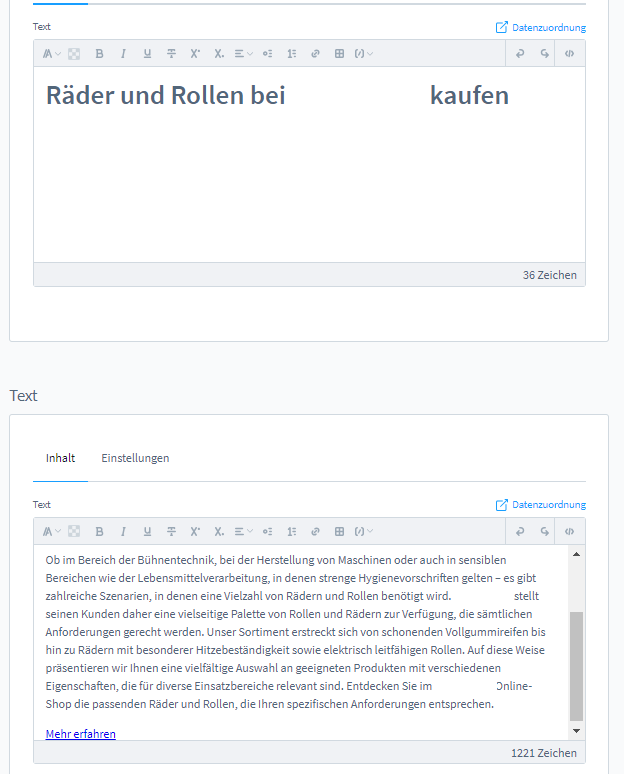 Textfeld für SEO-Teaser