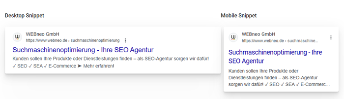 Google Snippet Desktop und Mobil unterschiedlich