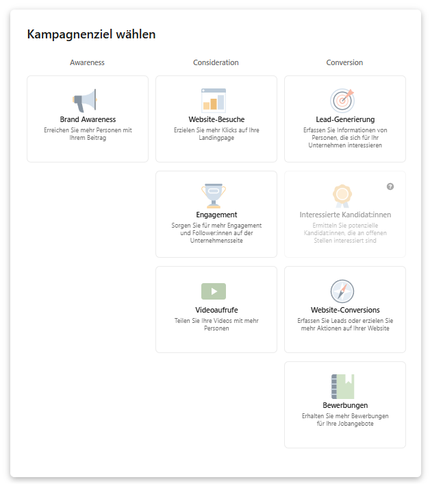 Kampagnenziele LinkedIn Ads