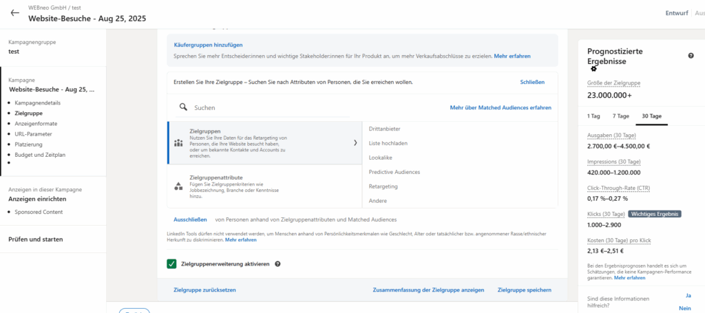 Zielgruppe Ansicht LinkedIn Ads