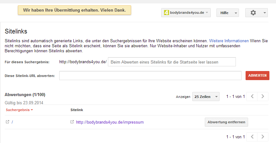 sitelink-entwertung-erfolgreich