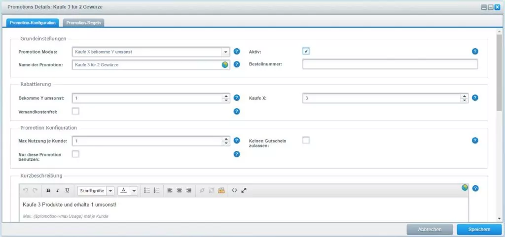Advanced Promotion Suite 2 + 1 Aktion Backend