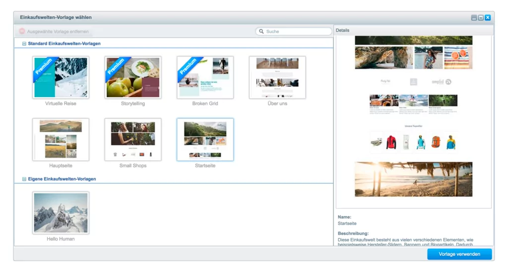 EKW Vorlagen Backend Shopware