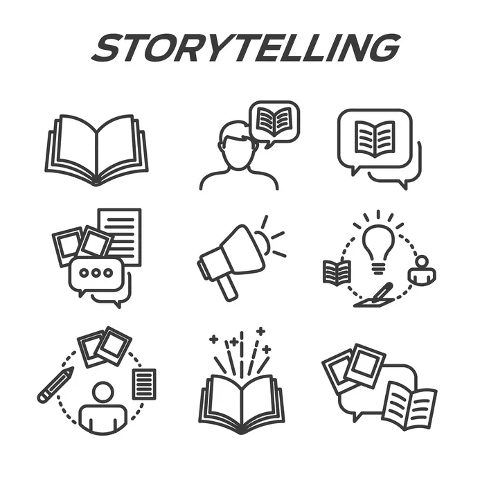 Storytelling Icon Set with Speech Bubbles