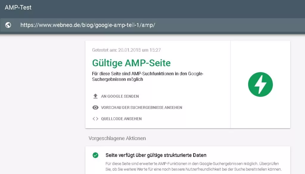 Gueltige AMP-SEITE mit Google AMP-Test Tool