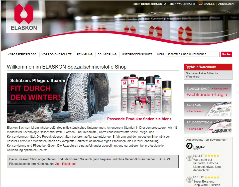 Screen alter Onlineshop unter elaskon-shop.de