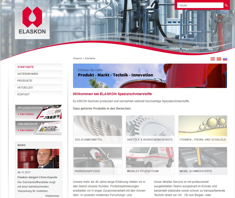 Screen der alten Website unter elaskon.de