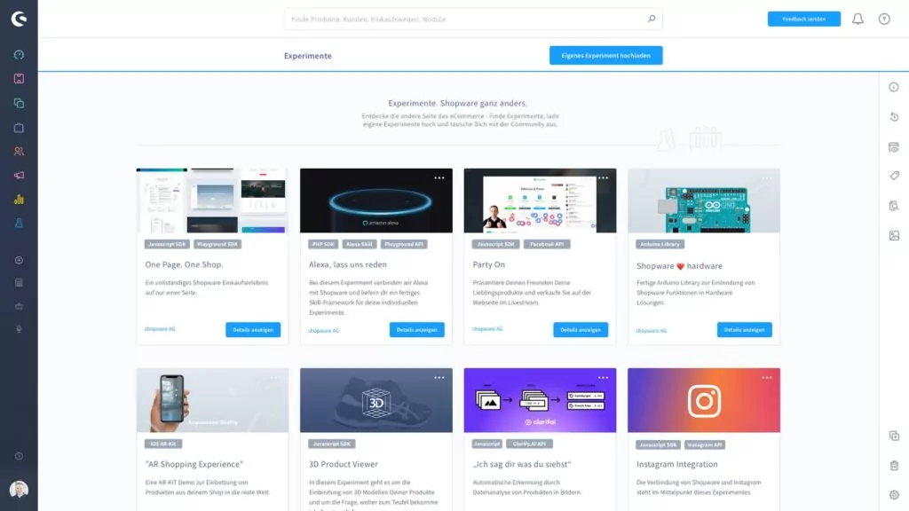 Experimente-Browser in Shopware Playground