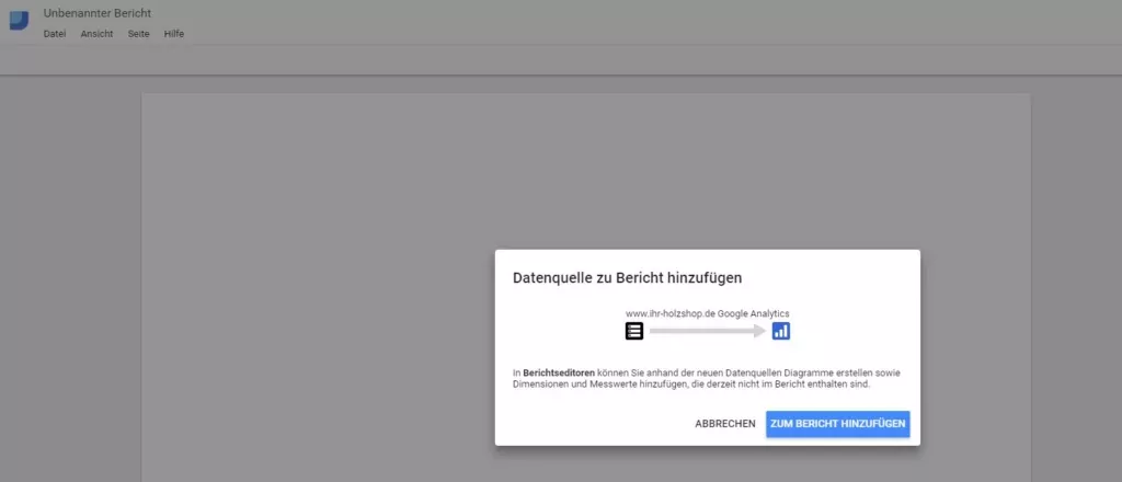 Datenquelle zum Bericht hinzufuegen im Google Data Studio