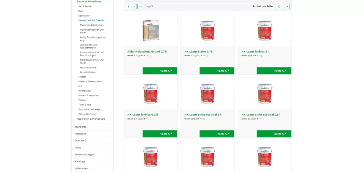 Produktlisting auf www.RHG.de