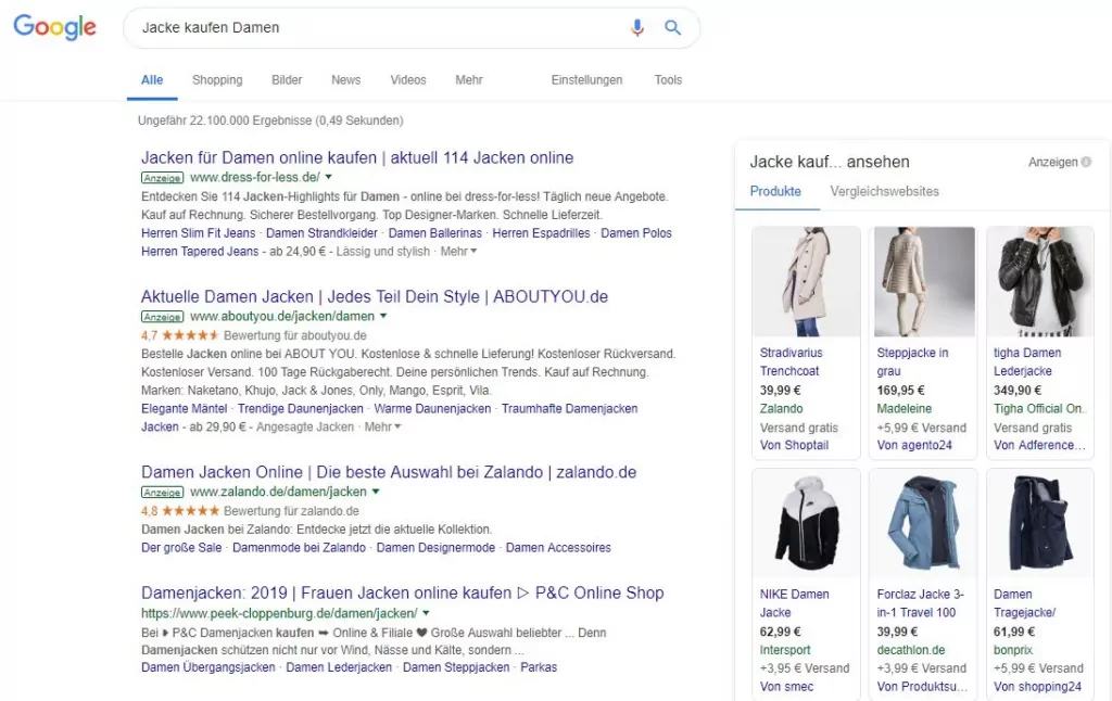 Google Shopping - Beispiel Anzeigen