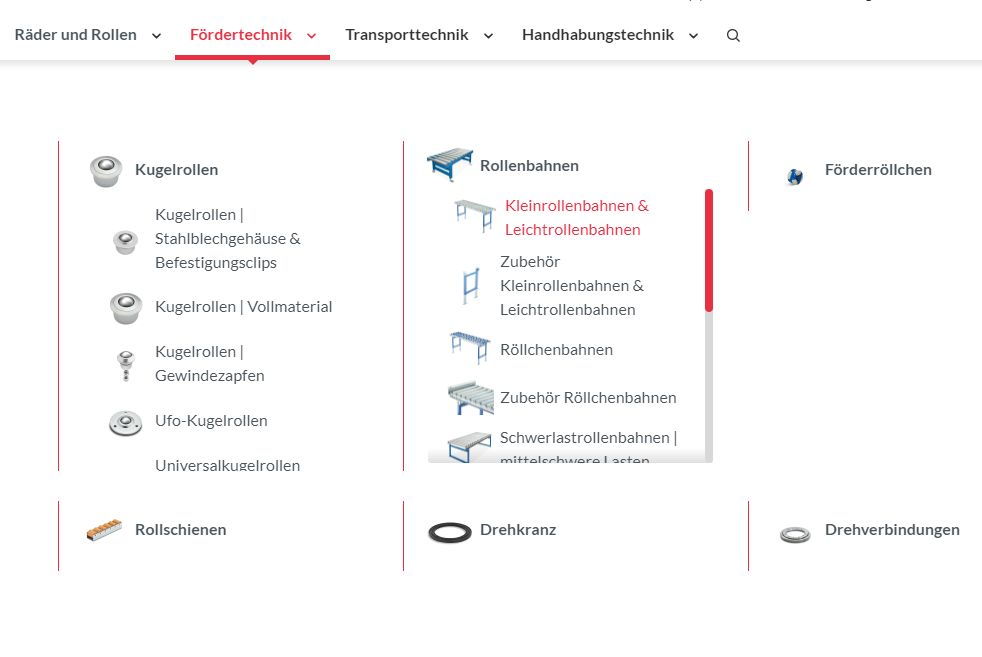 Aufwendiges Mega-menü mit Produktbildern und Animationen